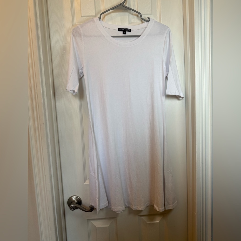 Eileen Fisher Minimalist White A line T-Shirt Dress Tunic Lightweight Versatile